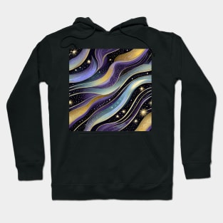 Geometric pattern of curved seamless stripes making a starry night with galaxy and stars Hoodie